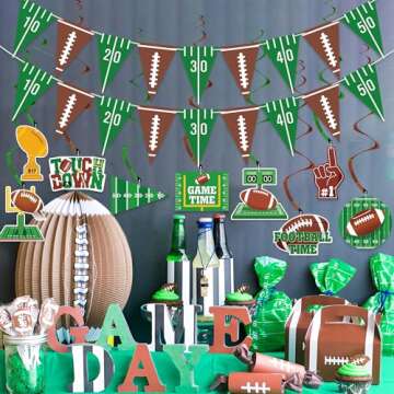 Football Party Decorations, Football Birthday Party Supplies Set Include 2 Pennant Banners & 9 Football Theme Hanging Swirls - NO DIY - Superbowl Party Decorations Game Day Tailgate Party Supplies