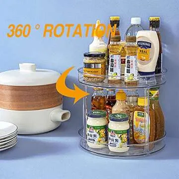 Lazy Susan Turnable Cabinet Organizer, Multifunctional 2 Tier 360 Rotating Clear Cabinet Organizer Large Spinning Spice Containers Cosmetic Can Organizers for Kitchen Pantry Bathroom