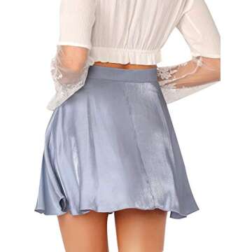 WDIRARA Women's Summer High Waist Mini Solid Satin Skater Skirt in Blue - Stylish & Versatile