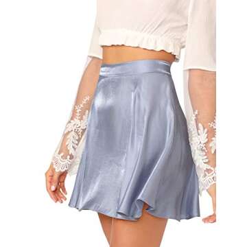 WDIRARA Women's Summer Satin High Waist Skater Skirt Blue