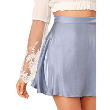 WDIRARA Women's Summer Satin High Waist Skater Skirt Blue