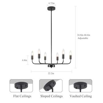 KOOFREDDO Black Chandelier | Modern 6-Light Farmhouse Design