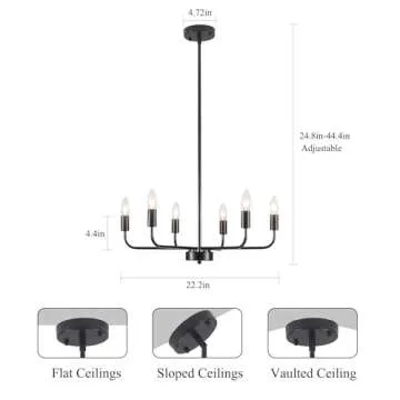 KOOFREDDO Black Chandelier | Modern 6-Light Farmhouse Design