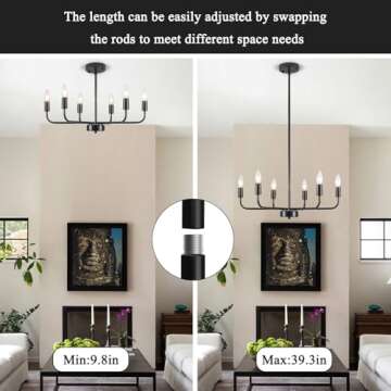 KOOFREDDO Black Chandelier | Modern 6-Light Farmhouse Design