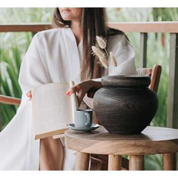 White Oak Village - Black Paulownia Wooden Vase, Rustic Home Decor, Modern Farmhouse, Vintage, Shelf...