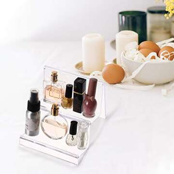 DOITOOL Clear Acrylic Purse Display Stand Holder Wallet Stand 2 Tier Handbag Purse Display Stand Glasses Holder Jewelry Display Riser Shelf for Home Decoration and Organizer