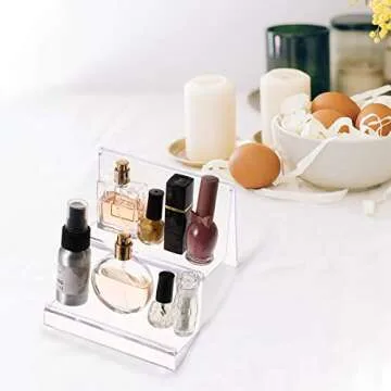 DOITOOL Clear Acrylic Purse Display Stand Holder Wallet Stand 2 Tier Handbag Purse Display Stand Glasses Holder Jewelry Display Riser Shelf for Home Decoration and Organizer