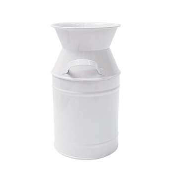 Watering Honey Elegant White 7.5 inch Small French Style Country Rustic Primitive Jug Vase Galvanized Milk Can for Home Office Decor