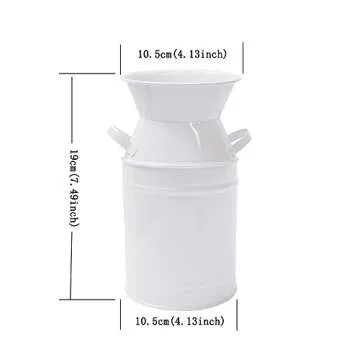 Watering Honey Elegant White 7.5 inch Small French Style Country Rustic Primitive Jug Vase Galvanized Milk Can for Home Office Decor