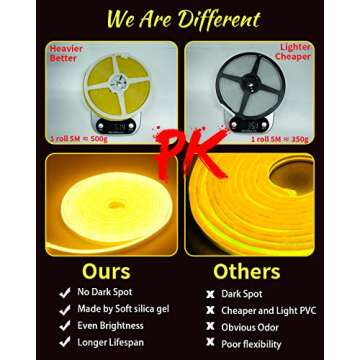 YM E-Bright Orange LED Neon Strip Lights - 5M Flexible, Waterproof, and Bright for All Decorations