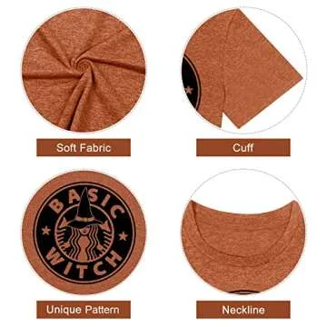 Anbech Women Soft Halloween Witch Print T-shirt - Casual Style