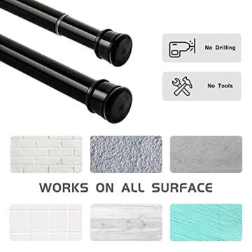 Ginbel Direct Shower Curtain Rod 56-104 Inch, 1"Diameter Spring Long Adjustable Tension Curtain Rods for Bathroom Windows Closet No Drilling No Rust, Black