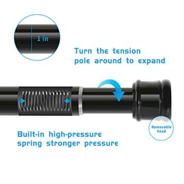 Ginbel Direct Shower Curtain Rod 56-104 Inch, 1"Diameter Spring Long Adjustable Tension Curtain Rods for Bathroom Windows Closet No Drilling No Rust, Black