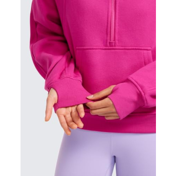 CRZ YOGA Womens Fleece Lined Half Zip Hoodies Pullover Oversized Long Sleeve Casual Workout Sweatshirts with Thumb Holes Hibiscus Purple X-Large