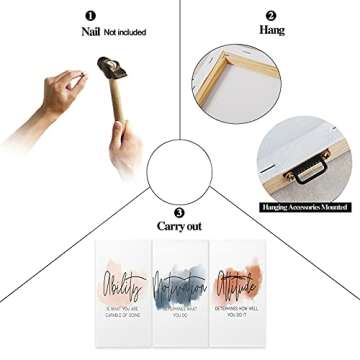 3 Piece Inspirational Canvas Wall Art, Quotes Motivational Mindset Print Pictures for Office Wall Decor, Triptych Entrepreneur Poster Framed Artwork for Women Men Home Decor Ready to Hang (36"Wx18" H)