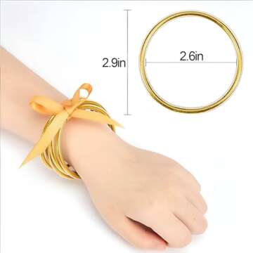 Alphatool Glitter Jelly Bangles Bracelets for Women - Soft Silicone Glitter Filled Bracelet, Bowknot Sparkling Fashion Bangles for Ladies, Girls Lightweight Cute (5 Pack, Gold)