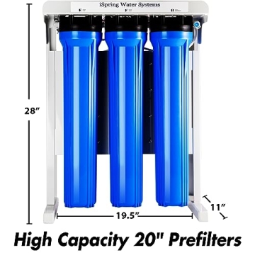 iSpring RCB3P Reverse Osmosis RO Water Filtration System, 300 GPD, Tankless, for Residential and Light Commercial Usage,TDS Reduction, with Booster Pump and Pressure Gauge