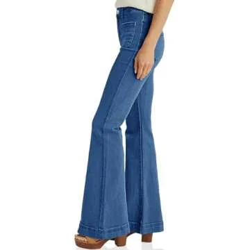 Cicy Bell Women's High Waisted Flare Jeans Stretch Bell Bottom Wide Leg Denim Pants Navy
