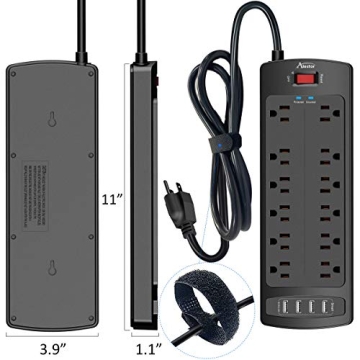 Surge Protector Power Strip with 12 Outlets & 4 USB Ports