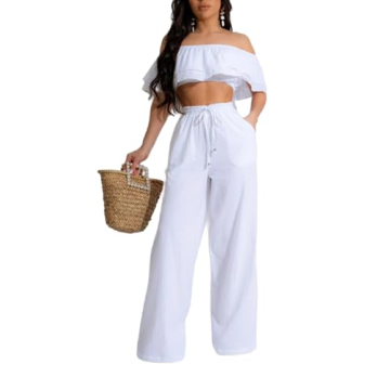 REASERAL Women's Summer Off-Shoulder Ruffle Outfit - Stylish & Comfortable