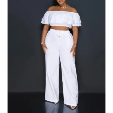 REASERAL Women's Stylish Summer Off-Shoulder Ruffle Outfit