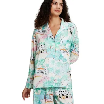 YiNi LuLu Women's Silk Satin Pajamas Set for Ladies