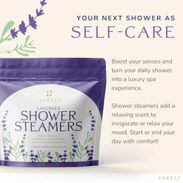 Yareli Shower Steamers Aromatherapy, 12 Pack, for Women and Men - Sinus Relief and Self Care Birthday and Relaxation Spa Gift - Lavender