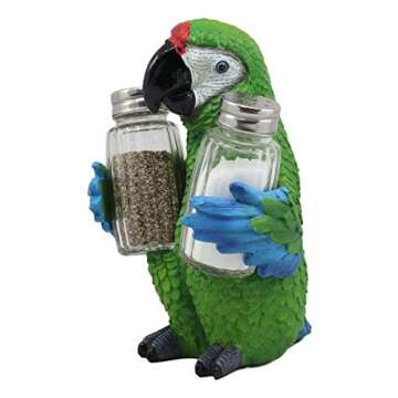 Ebros Tropical Rainforest Rio Green Military Macaw Parrot Bird Salt And Pepper Shakers Holder Figurine Set 6.75"H Nautical Table Decore or Decorations For Spice Racks Holders Organizers Home & Kitchen