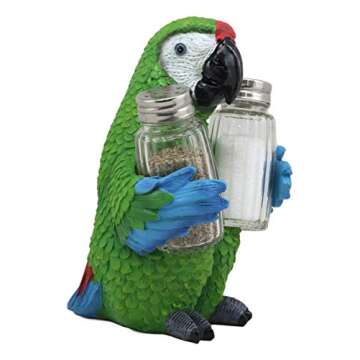 Ebros Tropical Rainforest Rio Green Military Macaw Parrot Bird Salt And Pepper Shakers Holder Figurine Set 6.75"H Nautical Table Decore or Decorations For Spice Racks Holders Organizers Home & Kitchen