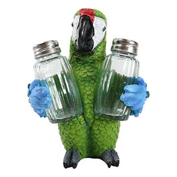 Ebros Tropical Rainforest Rio Green Military Macaw Parrot Bird Salt And Pepper Shakers Holder Figurine Set 6.75"H Nautical Table Decore or Decorations For Spice Racks Holders Organizers Home & Kitchen