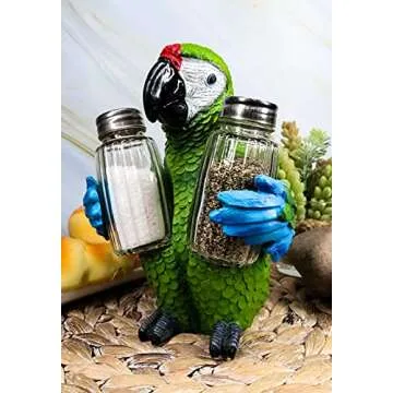 Ebros Tropical Rainforest Rio Green Military Macaw Parrot Bird Salt And Pepper Shakers Holder Figurine Set 6.75"H Nautical Table Decore or Decorations For Spice Racks Holders Organizers Home & Kitchen