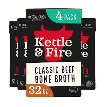 Kettle and Fire Classic Beef Bone Broth, Gluten Free, Keto & Paleo (4 Pack)