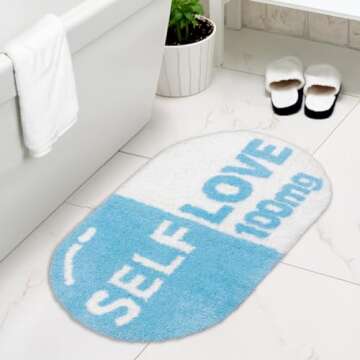 Sulat Cute Bath Mat, Get Naked Bath Mat, Preppy Aesthetic Nonslip Bathroom Decor, Funny Blue Bathroo...