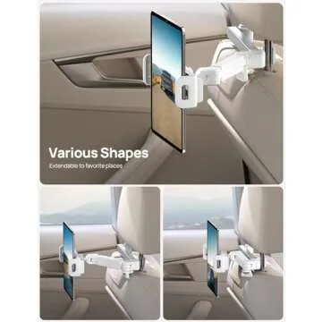 Aomiker iPad Holder Car Headrest - [Stretchable Arm] 2025 Adjustable Tablet Mount for Car Backseat, Travel Road Trip Essentials for Kids, for iPad Pro, Air, Mini, Samsung Tab, 4.7-11” Device - White