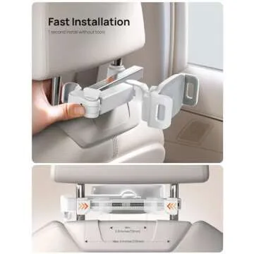 Aomiker iPad Holder Car Headrest - [Stretchable Arm] 2025 Adjustable Tablet Mount for Car Backseat, Travel Road Trip Essentials for Kids, for iPad Pro, Air, Mini, Samsung Tab, 4.7-11” Device - White