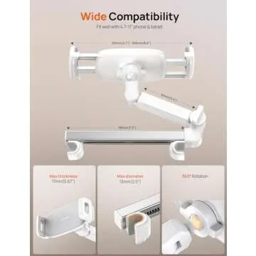 Aomiker iPad Holder Car Headrest - [Stretchable Arm] 2025 Adjustable Tablet Mount for Car Backseat, Travel Road Trip Essentials for Kids, for iPad Pro, Air, Mini, Samsung Tab, 4.7-11” Device - White