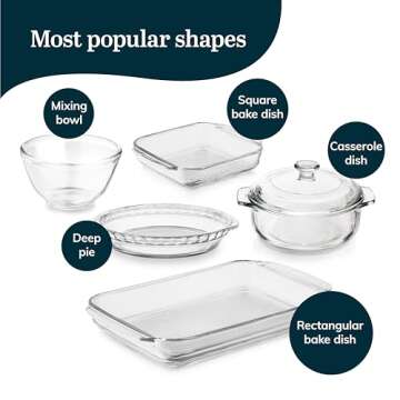 Libbey Baker’s Basics 5 Piece Glass Baking Dish Set with 1 Lid, Stackable, Clear Versatile Casserole Dish Set, Baking Glassware Set for Food Prep