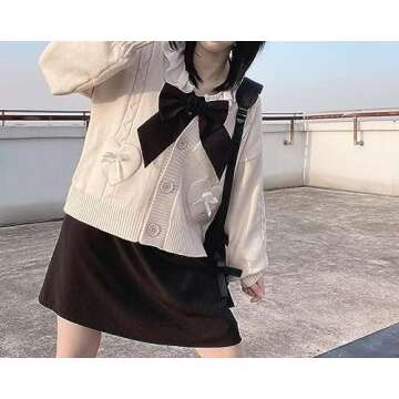 Japan Harajuku Kawaii Pink Knitted Cardigan Women's V-Neck Sweater Cute Bow Heart Korean JK School Uniform Jacket