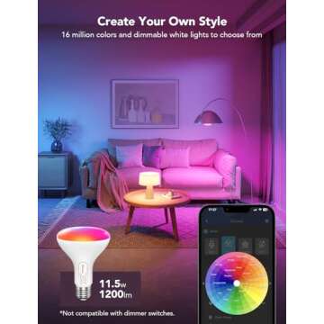 Govee Smart Light Bulbs, 1200 Lumens Dimmable BR30 Bulbs, RGBWW Color Changing Light Bulb, Flood Lig...