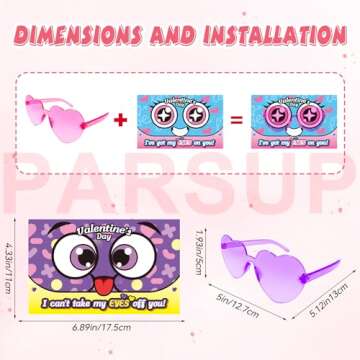 PARSUP 16 Pcs Valentine's Day Greeting Cards with Heart Shape Glasses - Plastic Eyeglass Case Filler...