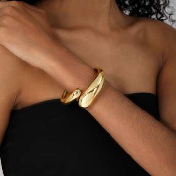 Gold Cuff Bangle Bracelets For Women Gold Polished Thick Waterdrop Bangle Statement Bracelets Chunky...