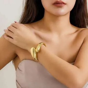 Gold Cuff Bangle Bracelets For Women Gold Polished Thick Waterdrop Bangle Statement Bracelets Chunky Jewelry for Women