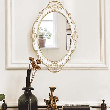 Eaoundm 14.5 x 10 inchs Oval Antique Decorative Wall Mirror Vintage Hanging Mirror (White)