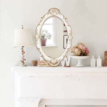 Eaoundm 14.5 x 10 inchs Oval Antique Decorative Wall Mirror Vintage Hanging Mirror (White)