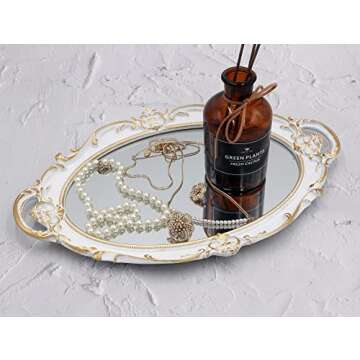 Eaoundm 14.5 x 10 inchs Oval Antique Decorative Wall Mirror Vintage Hanging Mirror (White)