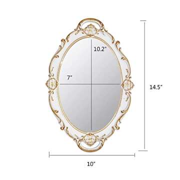 Eaoundm 14.5 x 10 inchs Oval Antique Decorative Wall Mirror Vintage Hanging Mirror (White)