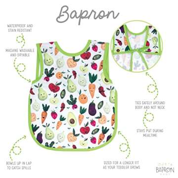 BapronBaby Market Fresh Bapron - No Neck Tie Safer Bib for Baby & Toddler - Soft Waterproof Stain Re...