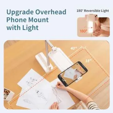 yAyusi Upgrade Phone Stand for Recording,Portable 360° Rotation Overhead Phone Mount with Light,for 3.5-6.7" Phone, Adjustable,Overhead Phone Mount,Wireless Remote,Rechargeable, Live Stream-V10