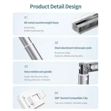 yAyusi Upgrade Phone Stand for Recording,Portable 360° Rotation Overhead Phone Mount with Light,for 3.5-6.7" Phone, Adjustable,Overhead Phone Mount,Wireless Remote,Rechargeable, Live Stream-V10