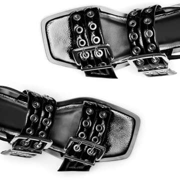 Phefarer Women Sandals Slingback Squared Head Ankle Strap Wide Buckle Casual Goth Ballet Flats Low C...